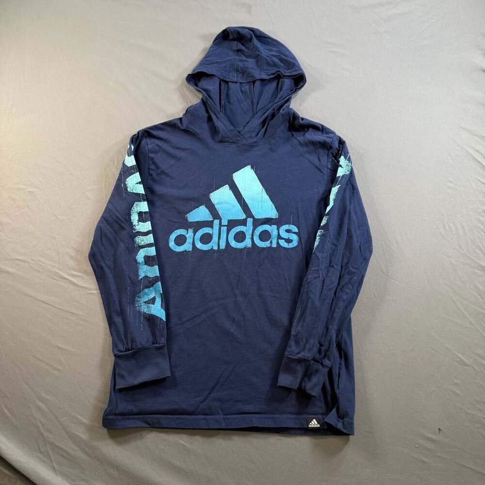 Adidas Boys M 10/12 Navy Blue Graphic Hooded Long Sleeve Shirt Logo